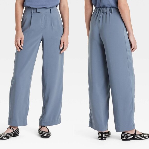 a new day Pants - Size 6 - Womens High-Rise Satin Side Striped Straight Trousers - A New Day Blue
